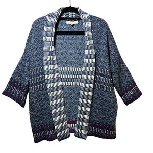 Lineamaglia Italy Wool Blend Alpaca Knit Cardigan Blue Textured Open Front Small
